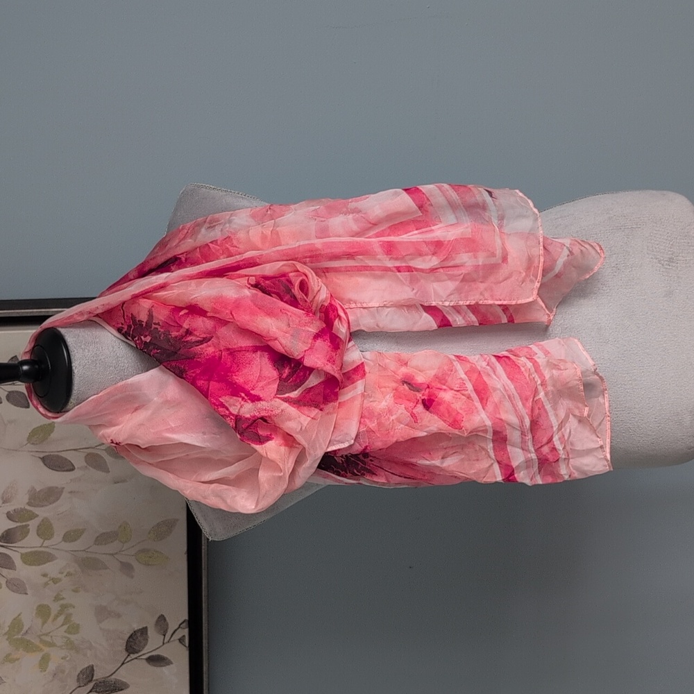 WHBM Pink Floral silk scarf, oversized